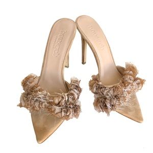 House of CB Lumiere Stiletto Sandals Suede Ruffled Heels